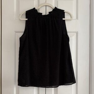 Elegant Black Velvet Dot Print High Neck Bow Tied at Back Sleeveless Blouse